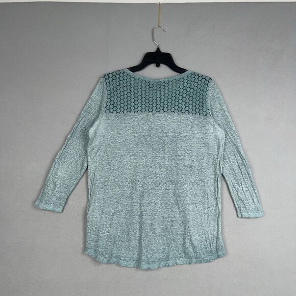 Anthropologie Akemi Kin Shirt Womens Medium Blue Crochet Lace Coastal 100% Linen - Picture 6 of 13